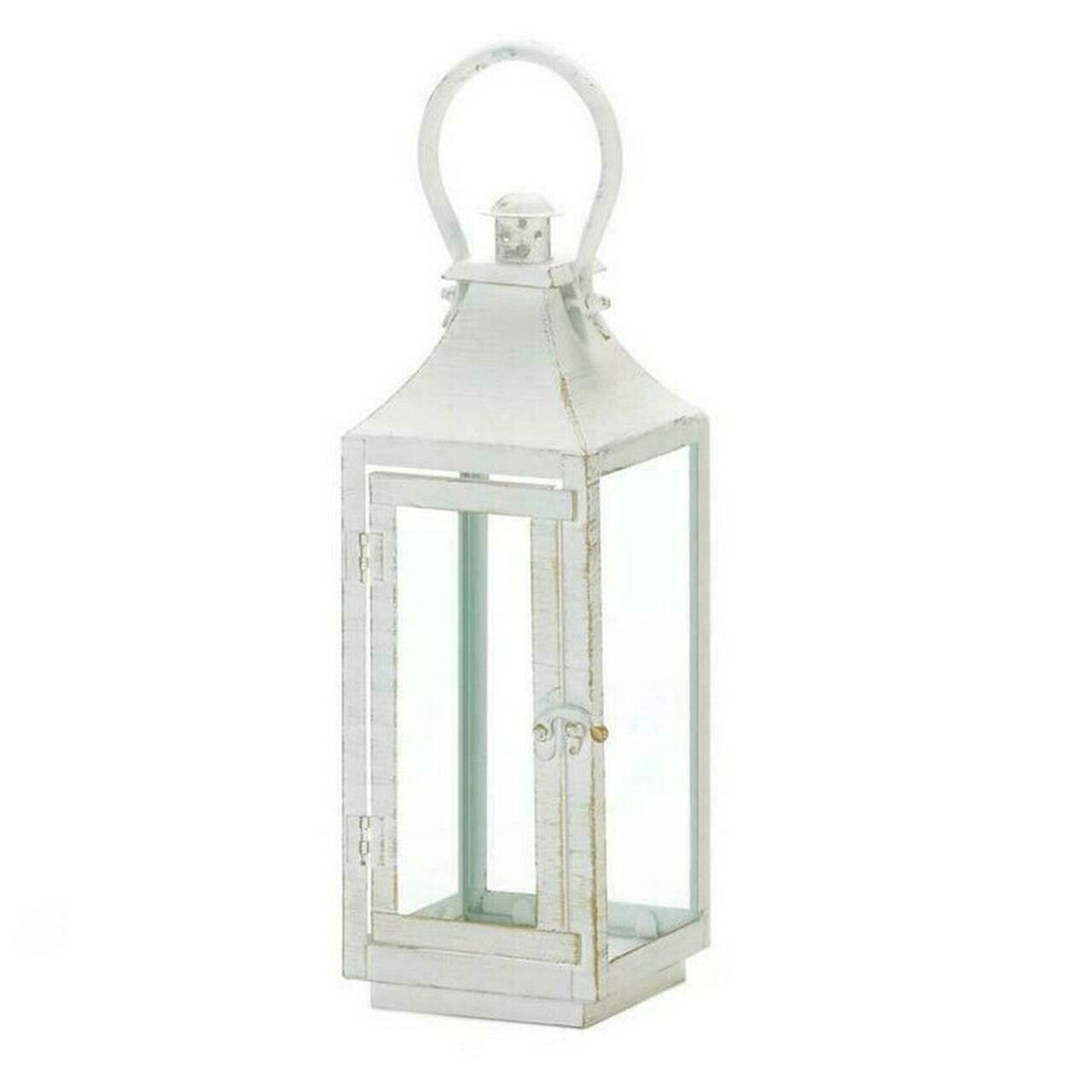Accent Plus Home Decorative Distressed White Metal Candle Lantern - 12 inches
